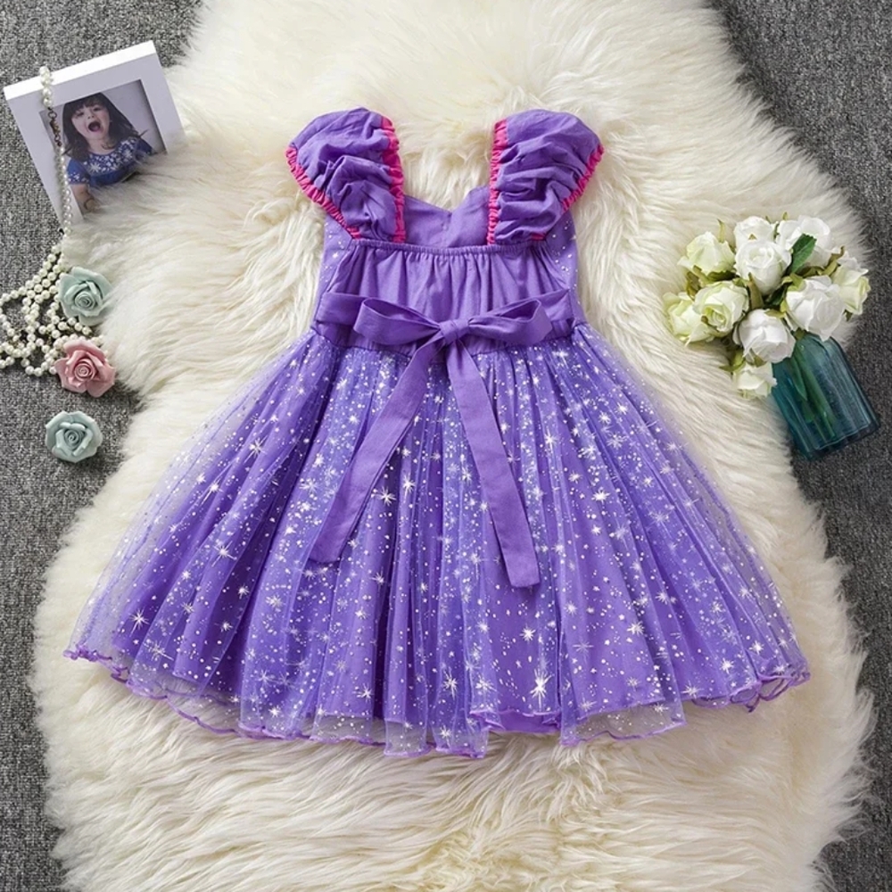 3T Rapunzel Tangled Costume Dress W/ Crown & Gloves Princess Dress Up Play Set - Picture 5 of 12